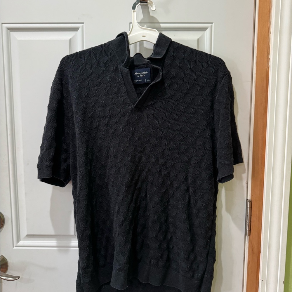 Abercrombie & Fitch Black Textured Polo Shirt